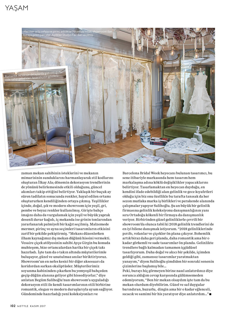BEGUM Bridal Design House showroom designed by İlkay Ala is featured on Instyle Home magazine