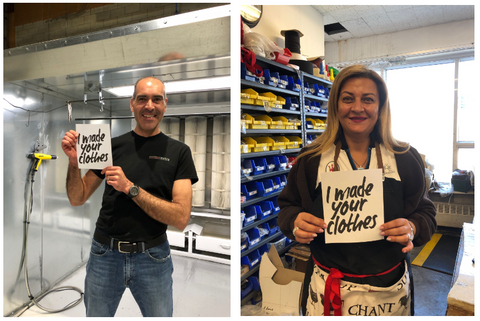 collage of canadian artisans holding a "I made your clothes" sign.