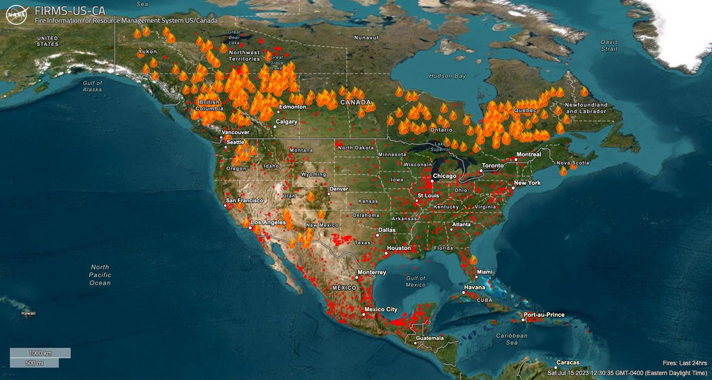 Nasa Wildfire map from July 15, 2023