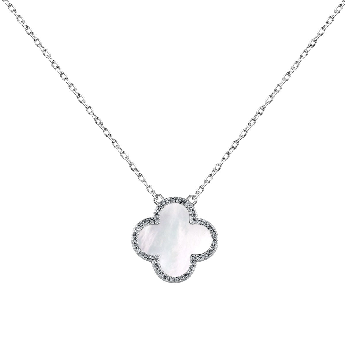 Image of Sterling Silver Aura White Iced Clover Necklace