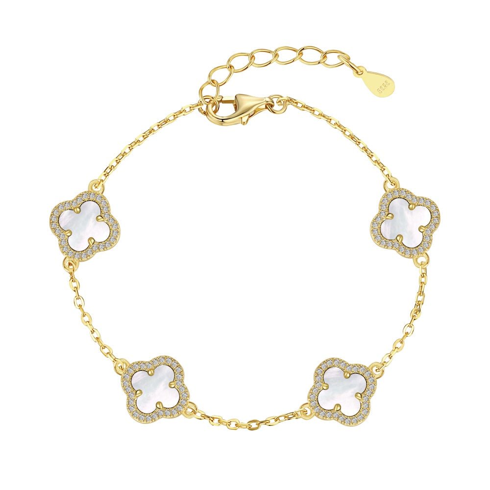 Image of Gold Mini White Iced Clover Bracelet