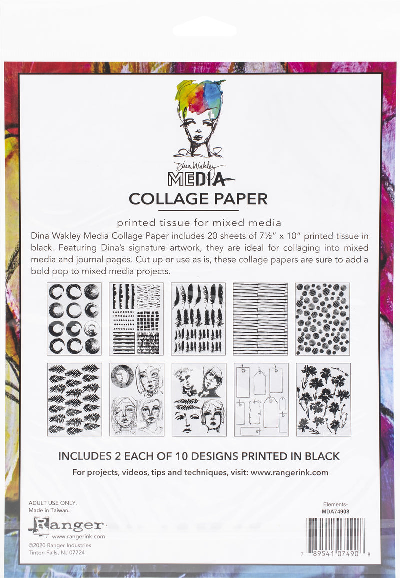 Dina Wakley Media Collage Tissue Paper 7.5"X10" 20/Pkg-Elements