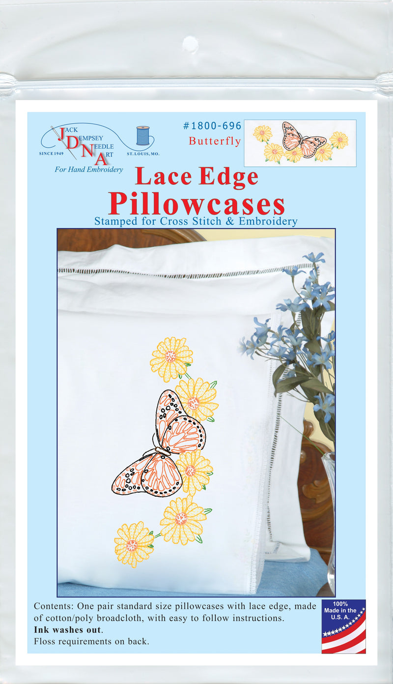 Jack Dempsey Stamped Pillowcases W/White Lace Edge 2/Pkg-Butterfly
