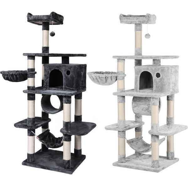 69.5" H Cat Tree w/Condo, Basket, Tunnel, Hammock 