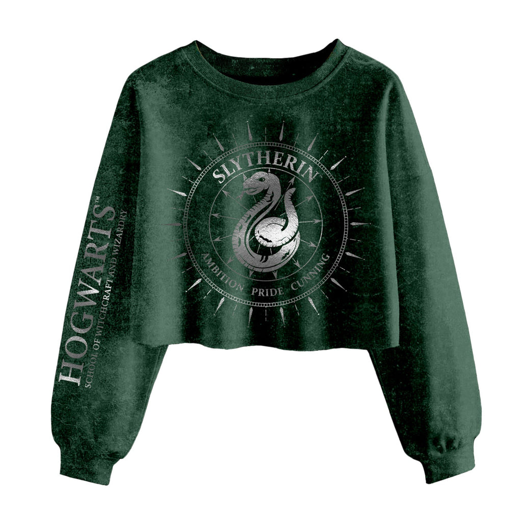 Harry Potter Slytherin Constellations SuperHeroes Inc. Ladies Acid Wash Cropped Sweatshirt