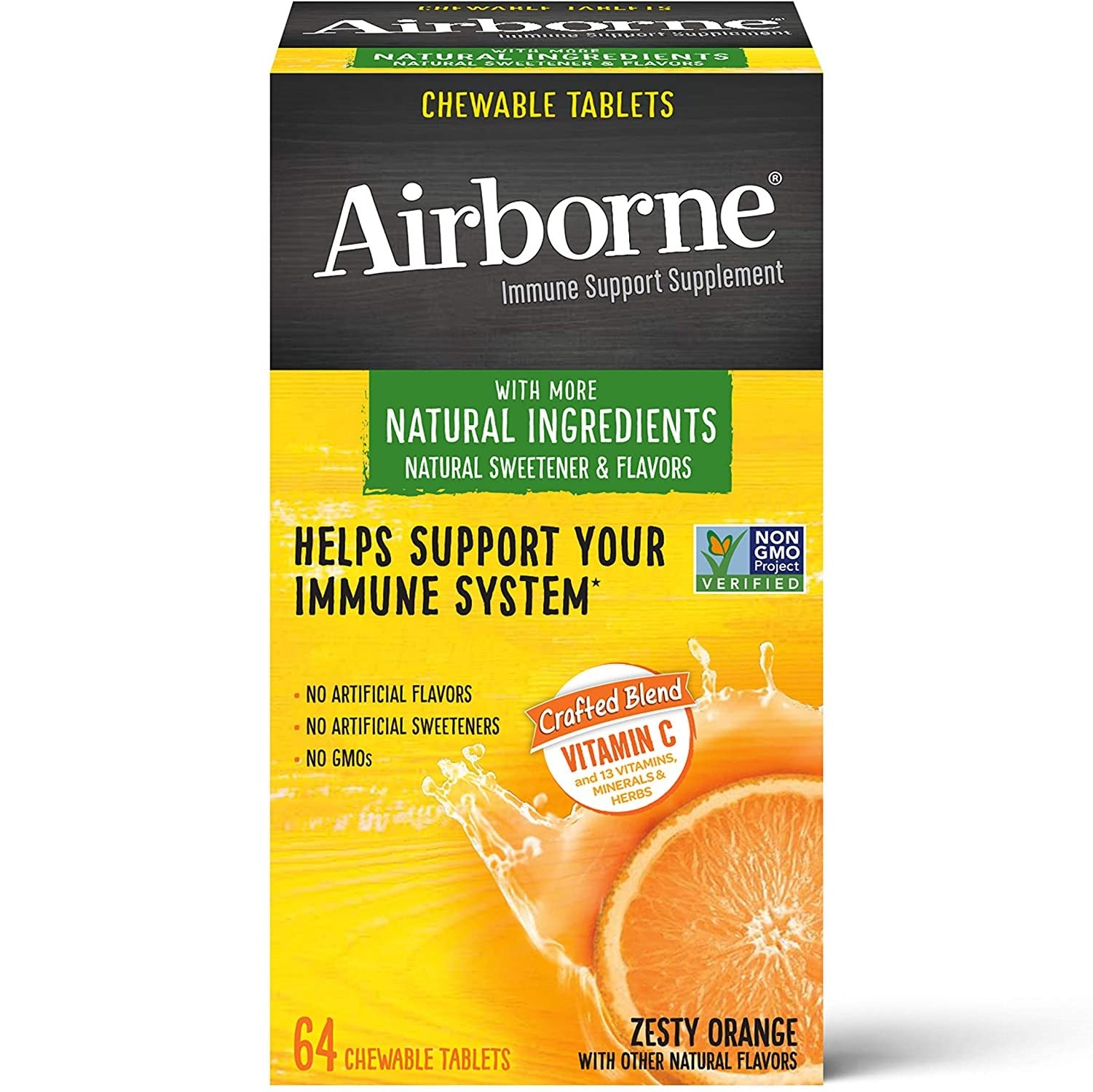 Airborne Non Gmo Vitamin C Chewable Tablets Zesty Orange 64 Ct Natural Immune Support Ecart