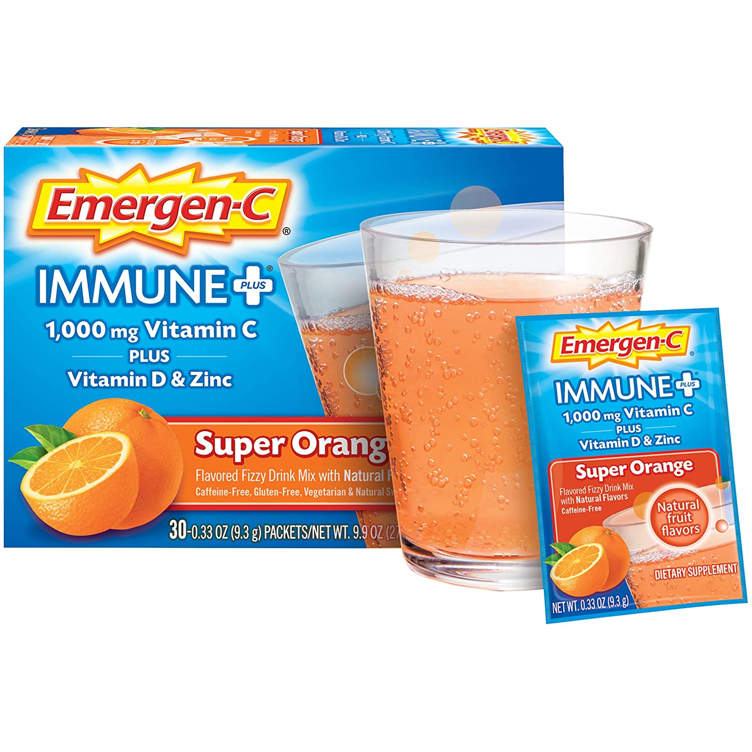 Emergen C Immune Plus 1000 Mg Vitamin C D3 Zinc 30 Ct Super Orange Fizzy Drink Mix Ecart