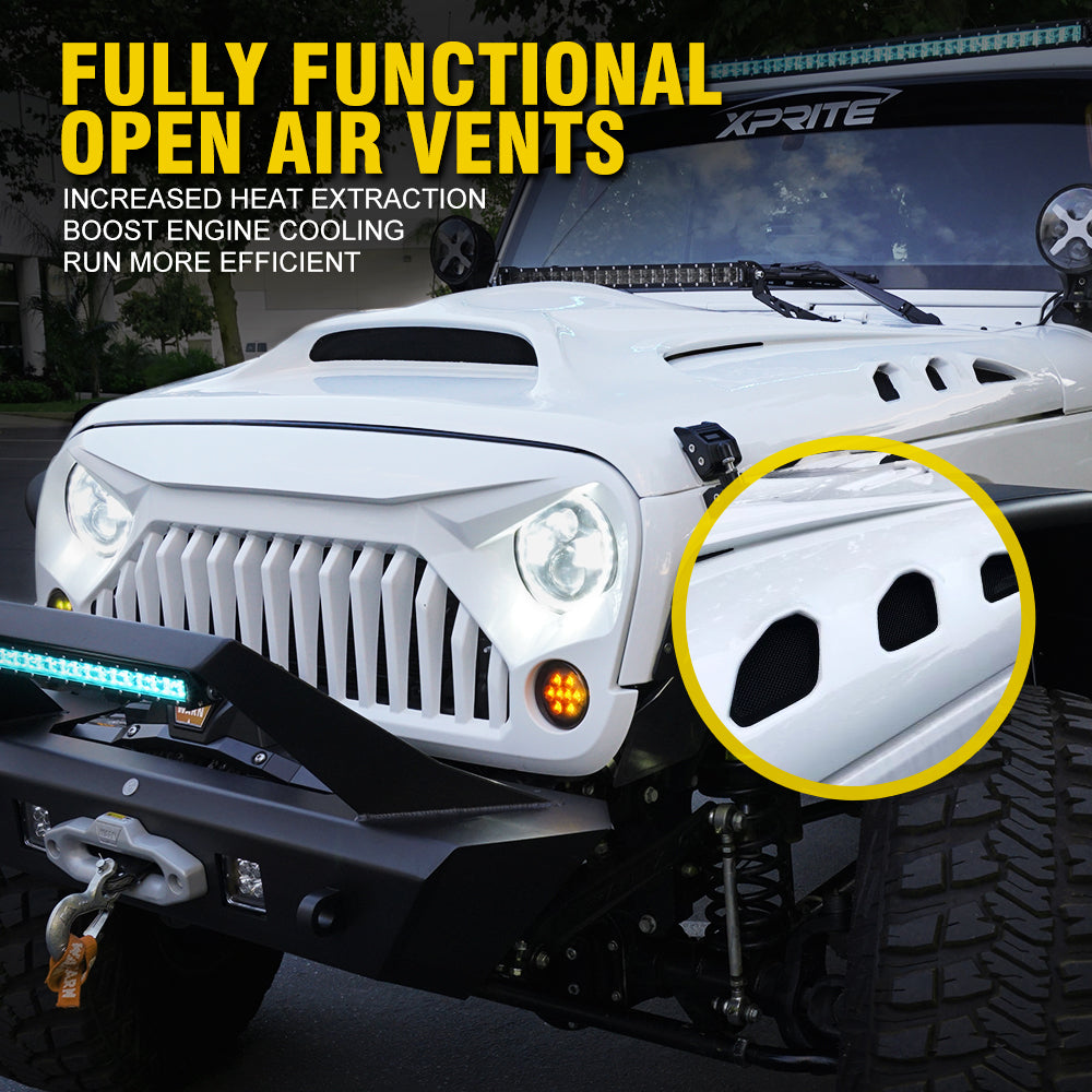 Jeep Fiberglass Hood Beast Monster Series with Scoop Vent for Jeep JK  2007-2018