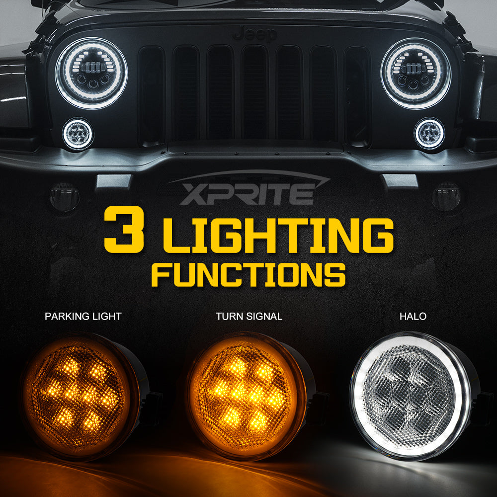 LED Turn Signal Light with Halo DRL for Jeep Wrangler JK | Xprite USA