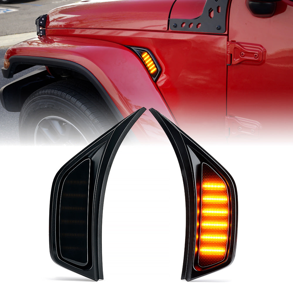 Xprite Amber LED Fender Marker Lights with Smoke Lens for 2018+ Jeep W