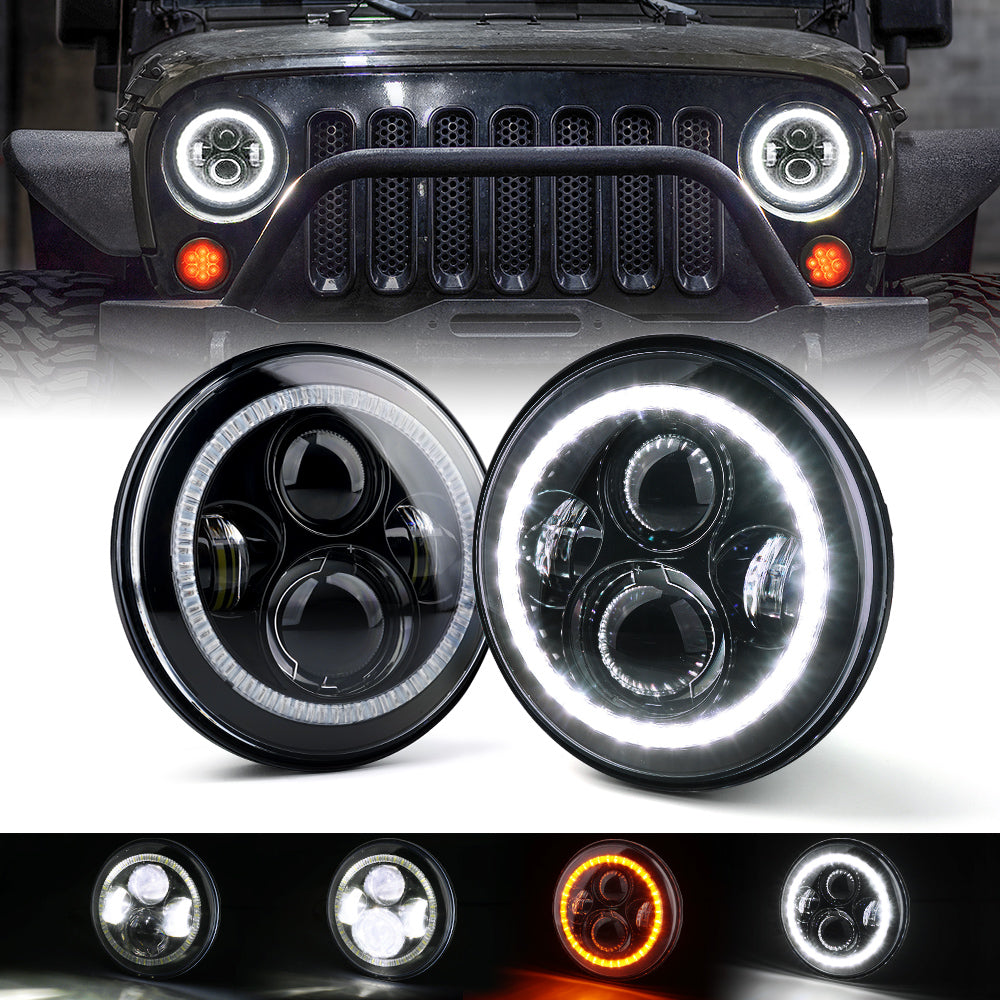 LED Headlights with Halo for Jeep Wrangler JK
