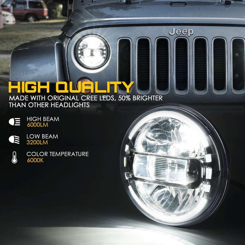 Jeep LED Headlights with Halo DRL For Jeep Wrangler 7