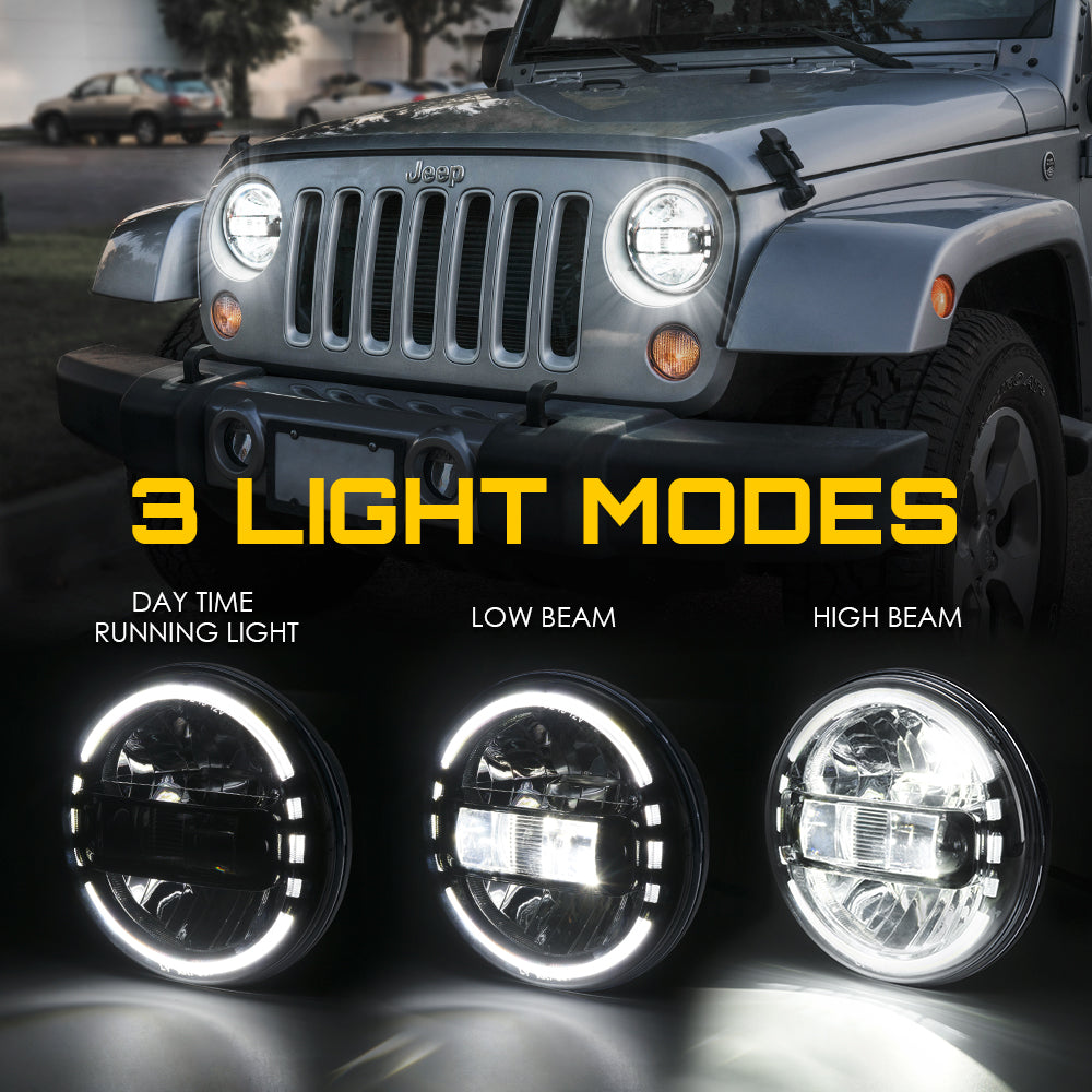 Jeep LED Headlights with Halo DRL For Jeep Wrangler 7
