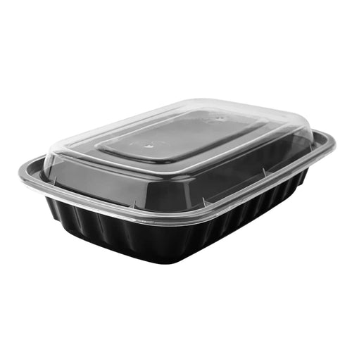 32 oz. Rectangular 2-Compartment Black Container w/Lid Combo 50/PK