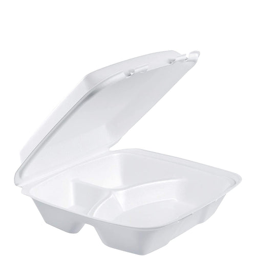 9x9 White 3-Compartment Foam Take-Out Containers, Reyma HC993