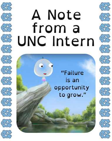 "A Note from a UNC Intern" - Big Head Bob & Friends Blog - "Failure is an opportunity to grow" - Big Head Bob is standing on a rock in a beautiful lake.