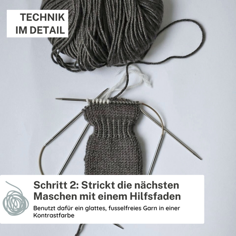 Schritt 2: Strickt die nächsten Maschen mit einem Hilfsfaden