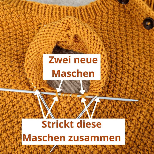 Schritt 4: Die zusätzlichen Maschen werden zusammengestrickt