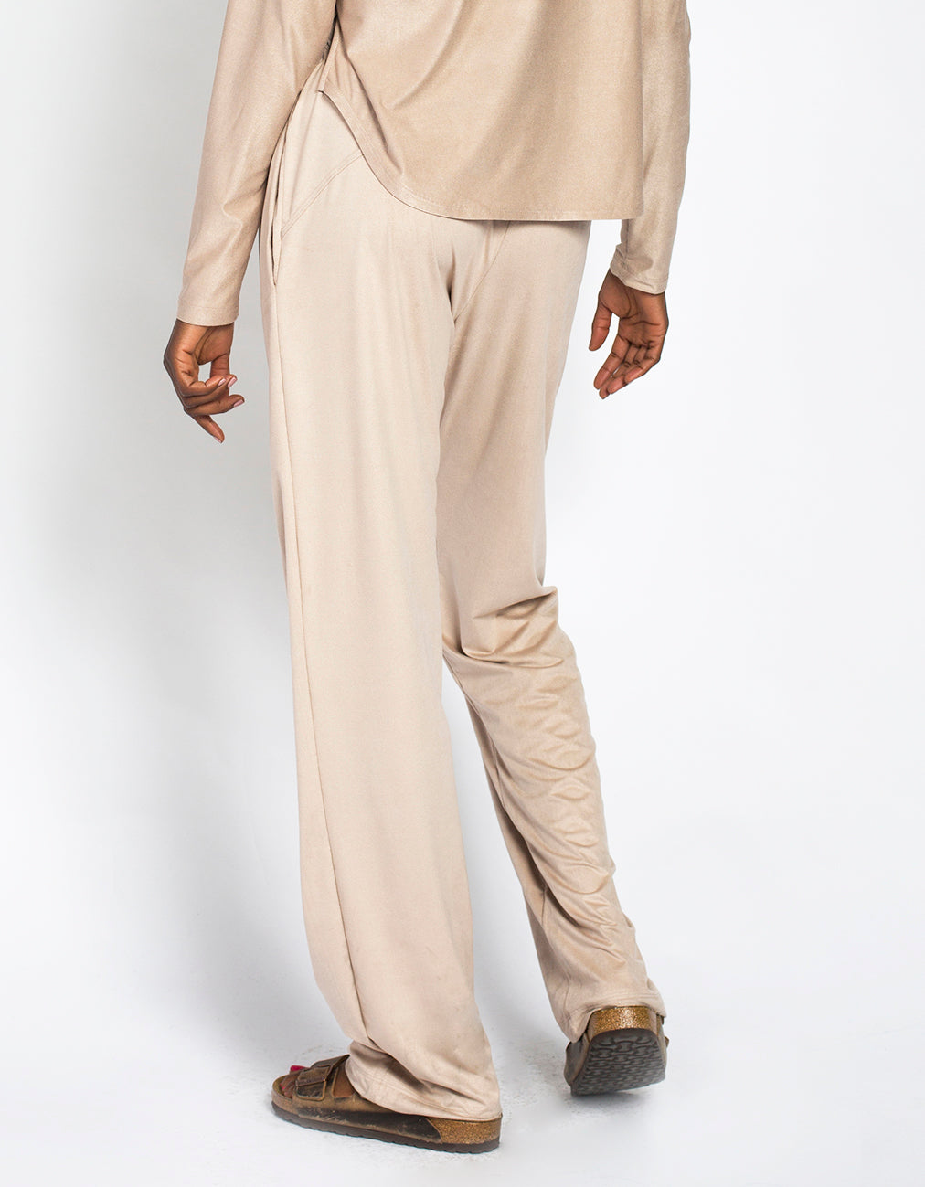 SUEDE PALAZZO PANTS [ BEIGE ]