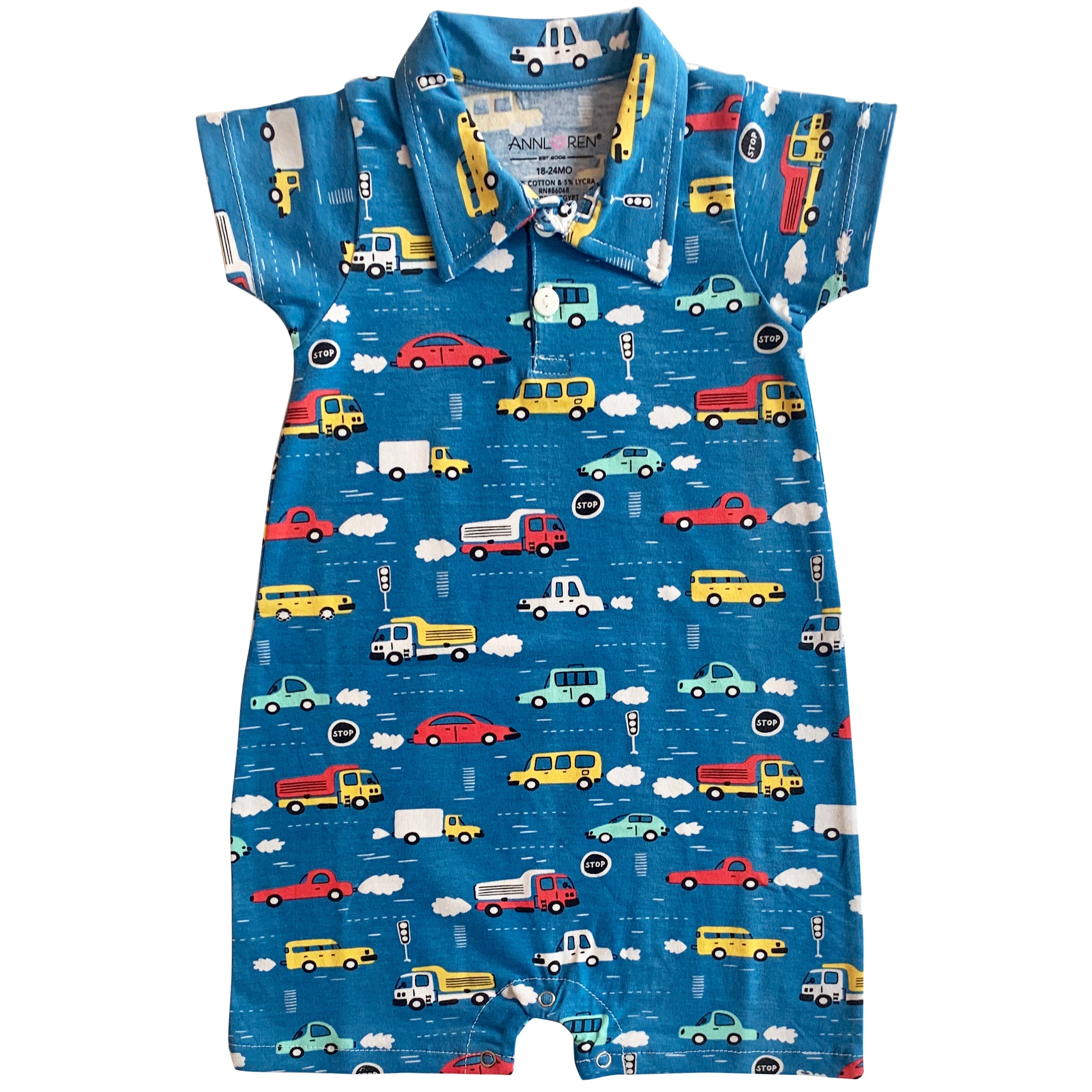 AnnLoren Automobile Cars Trucks Spring Collar Baby Boys Romper