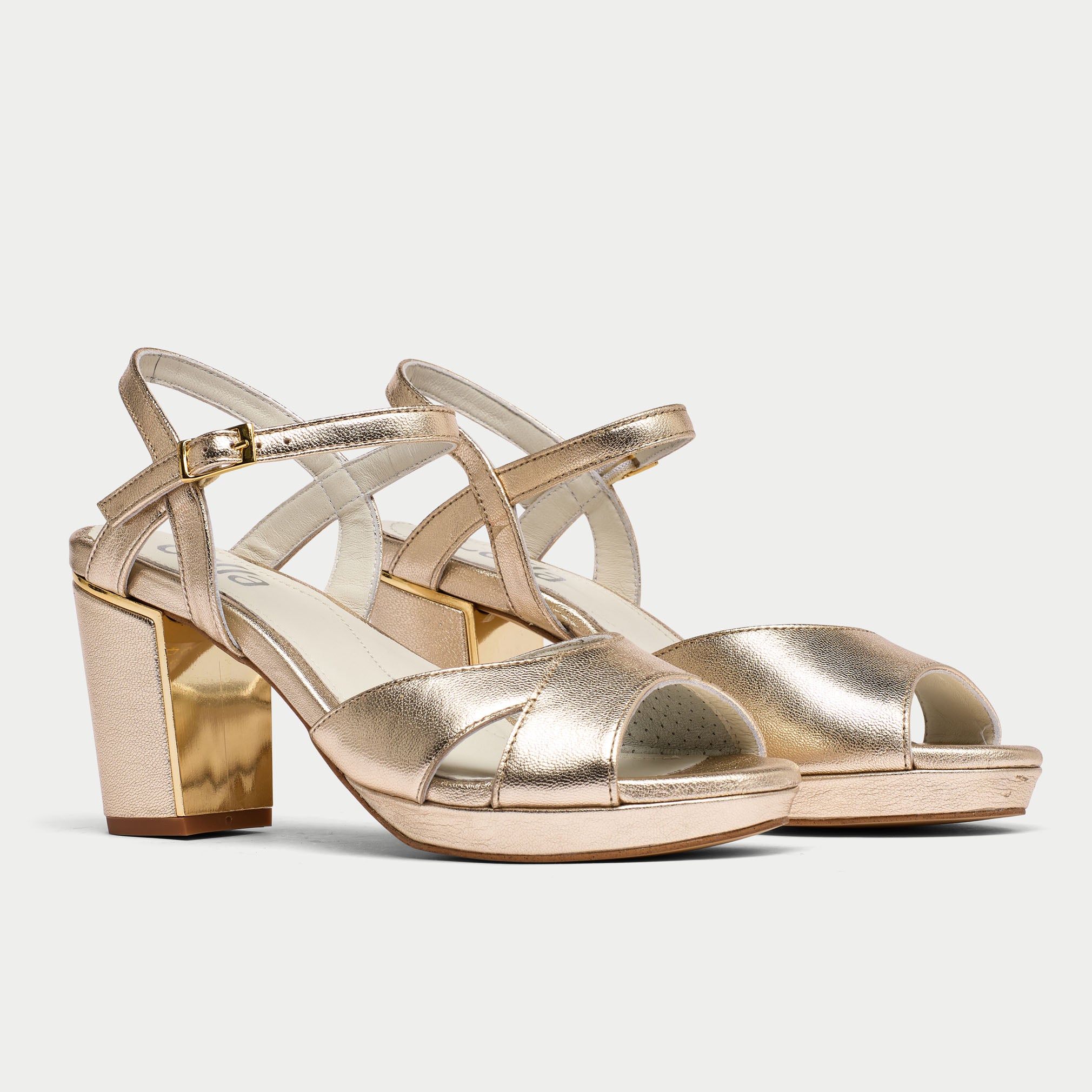 Calla Shoes | Katerina | Champagne leather block heel sandals