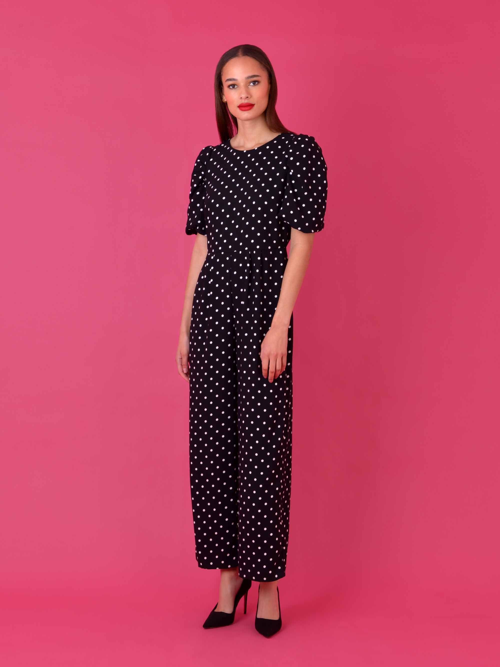 polka dot puff sleeve jumpsuit