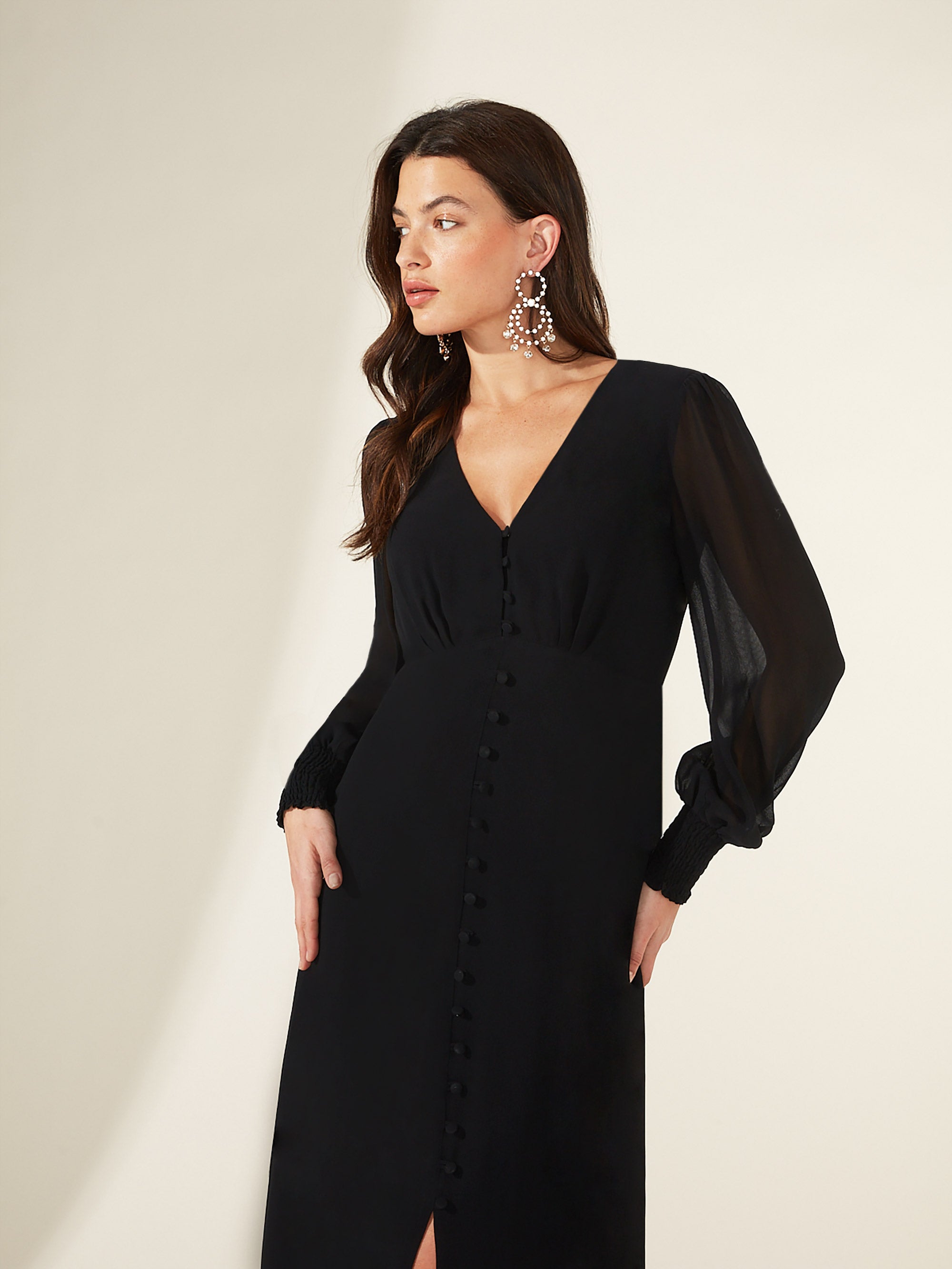 Button front deals midi dress black