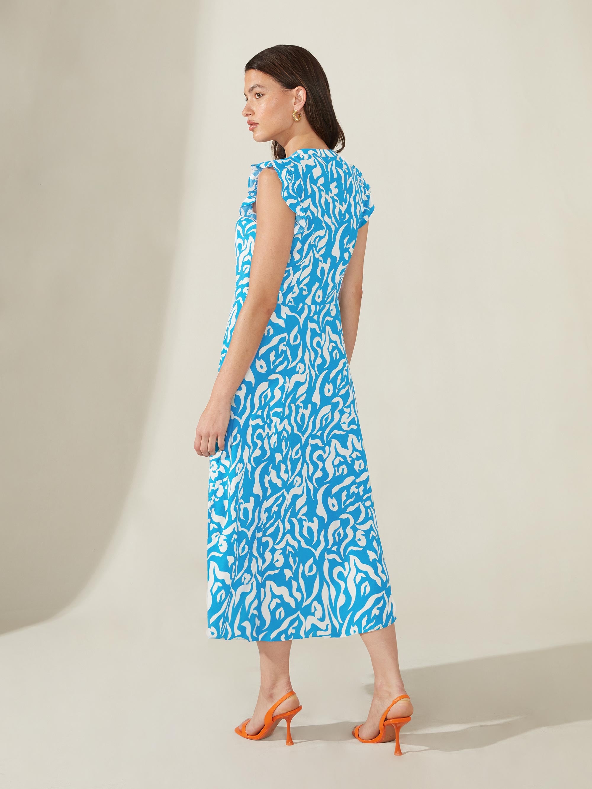 Blue Frill Sleeve Midi Dress – Ro&Zo