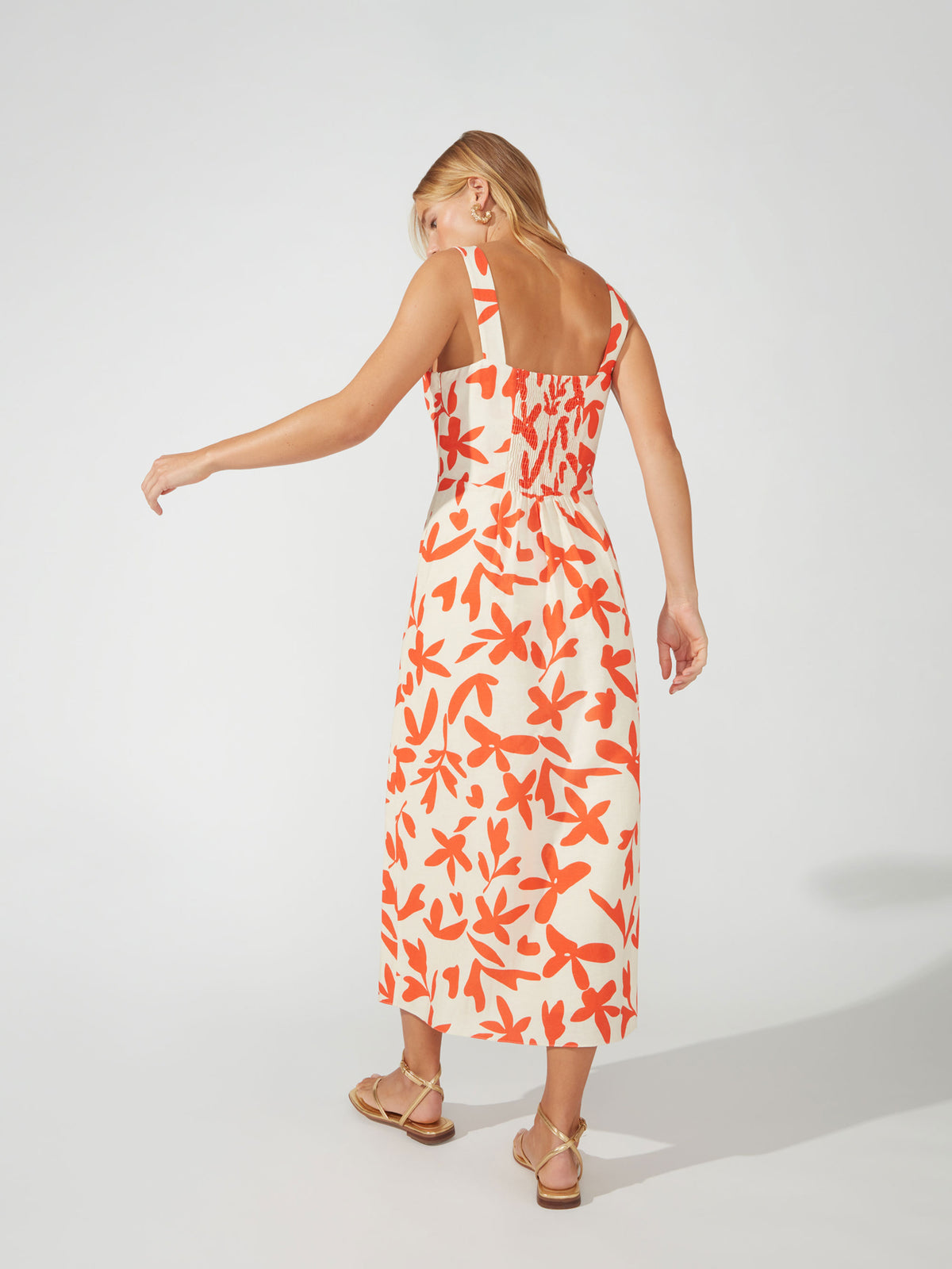 Linen-Blend Cami Midi Dress in Tropicale Floral