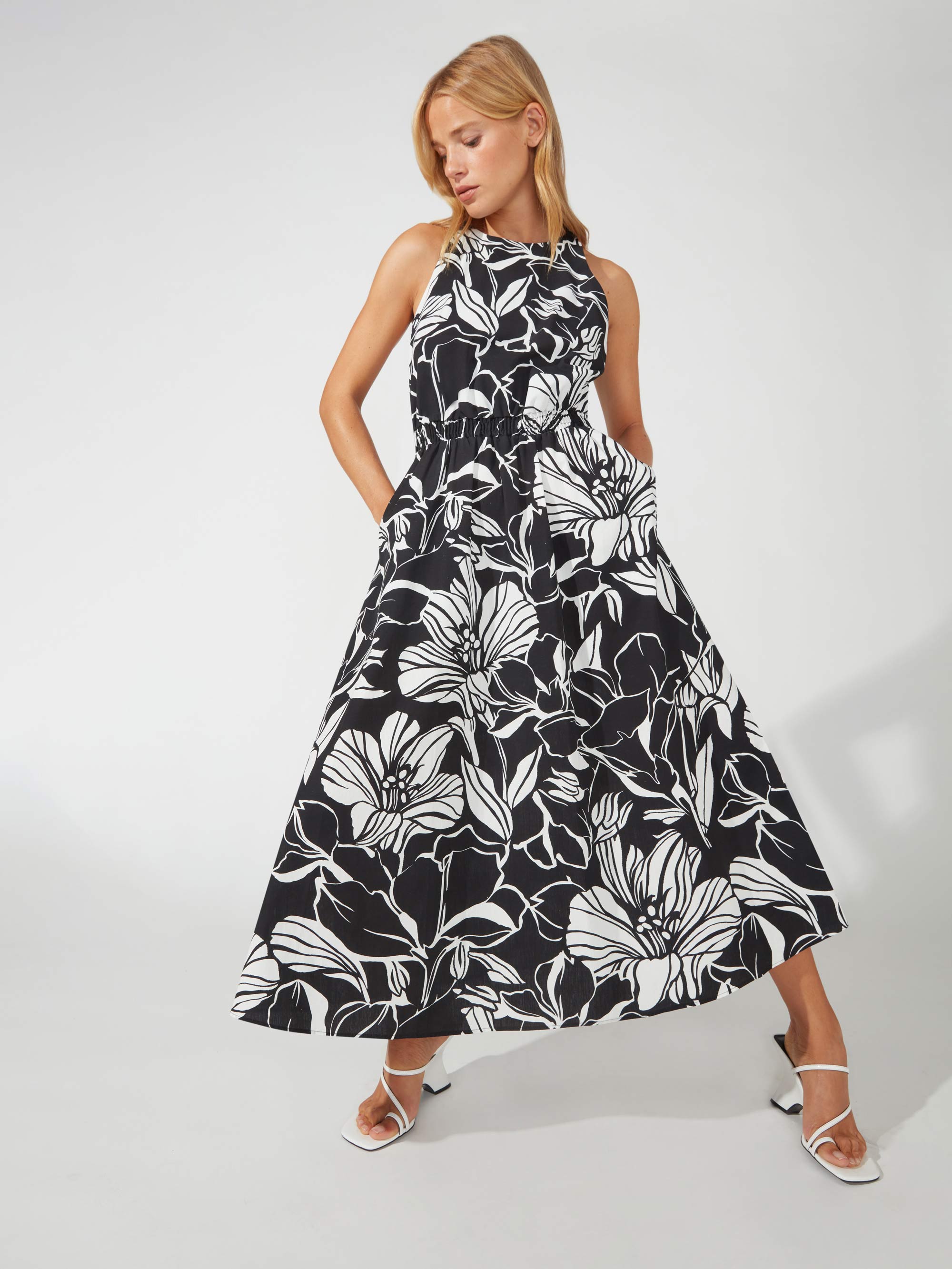 Black and white floral sales print dress