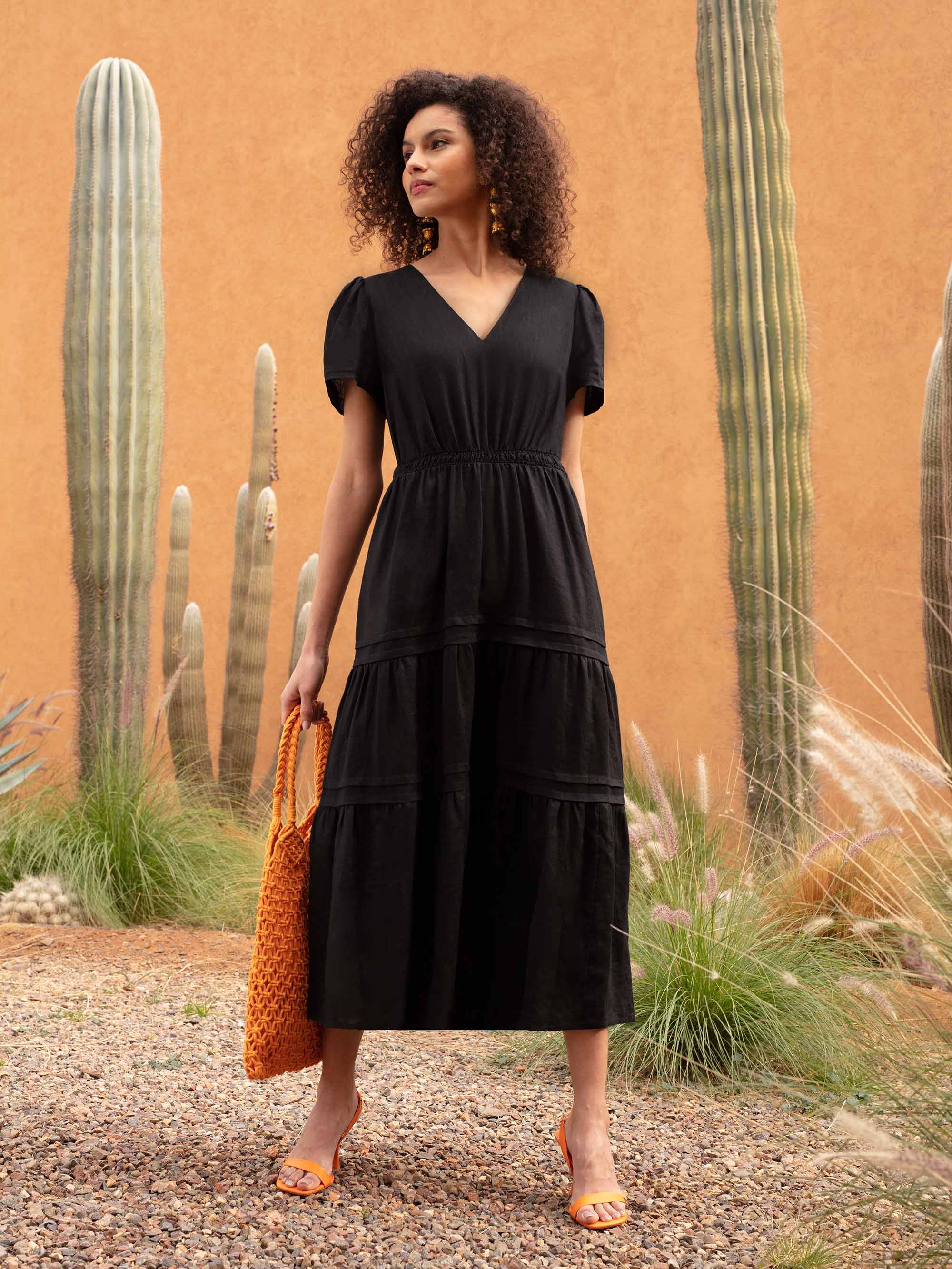 Black Linen Blend Strappy Cami Dress – Ro&Zo