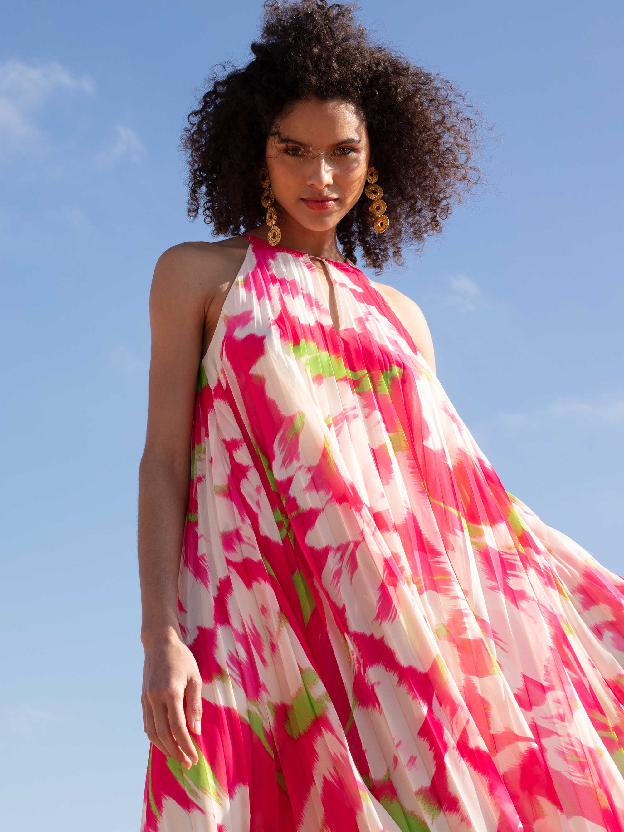 Pink Leaf Print Halter Neck Maxi Dress – Ro&Zo