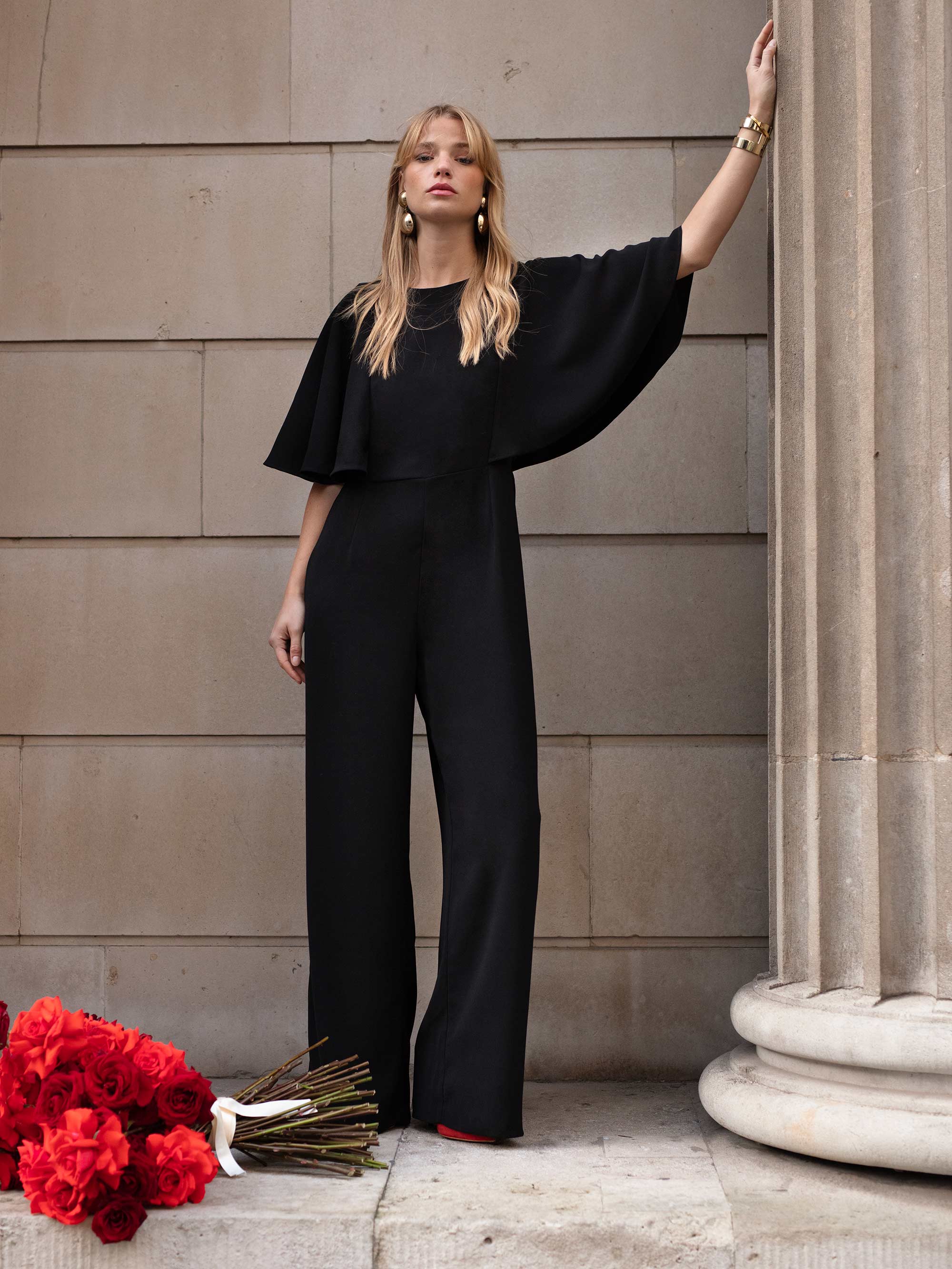 Petite black hot sale jumpsuit with sleeves