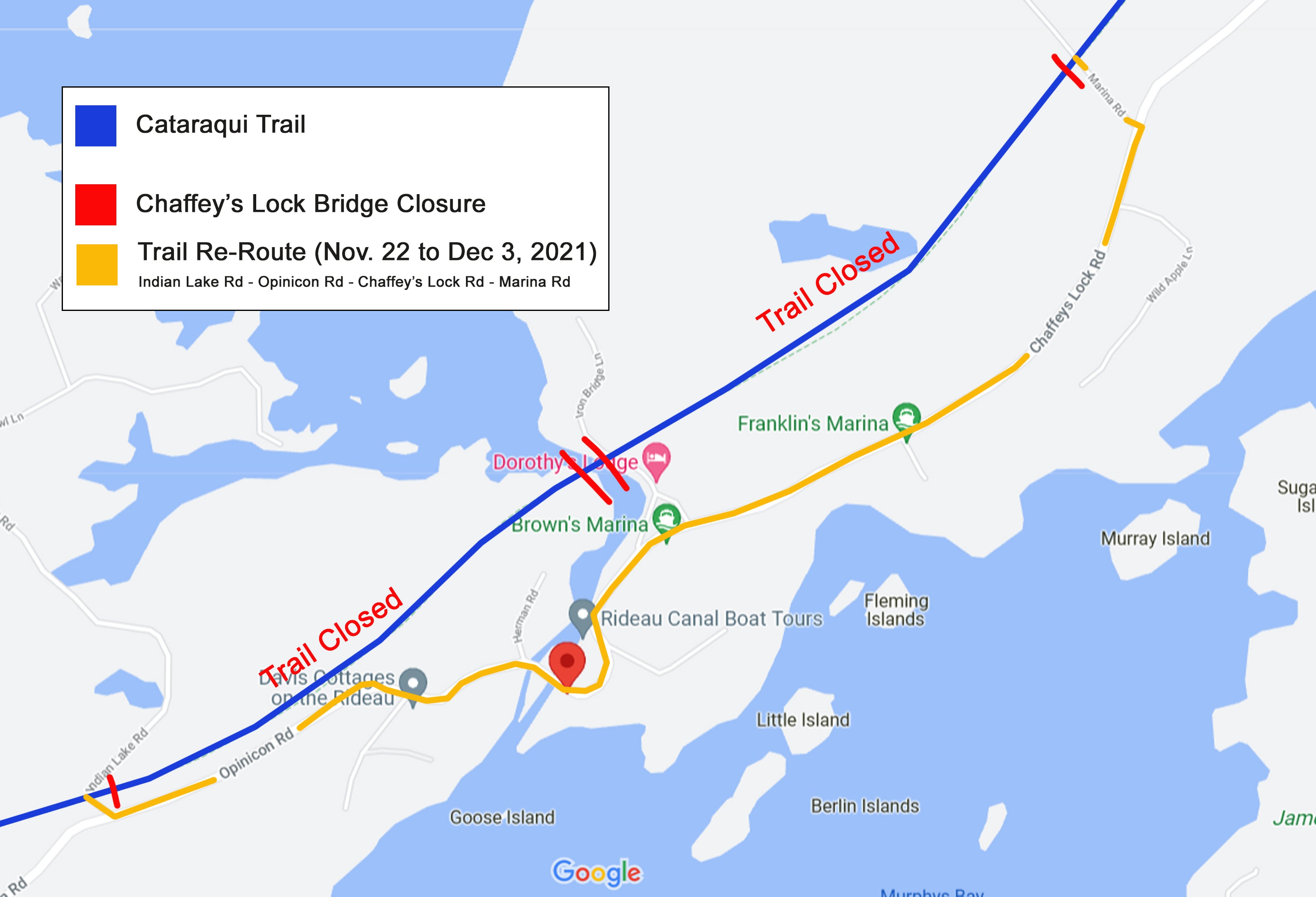 Cataraqui Trail detour map