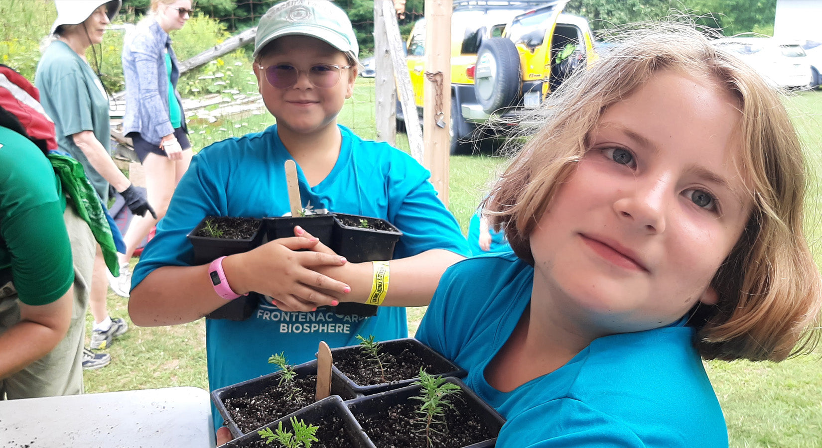 summer camp participants at the tree nursery