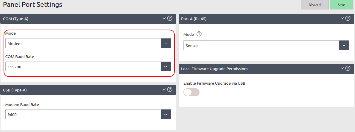 panel port settings