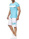 Slim Fit Muscle Gym Men T Shirt Men Rugged Style Workout Tee Tops Men's Summer Sports Suit Short Sleeve Short Cotton Color Matching Casual Sports Suit Men