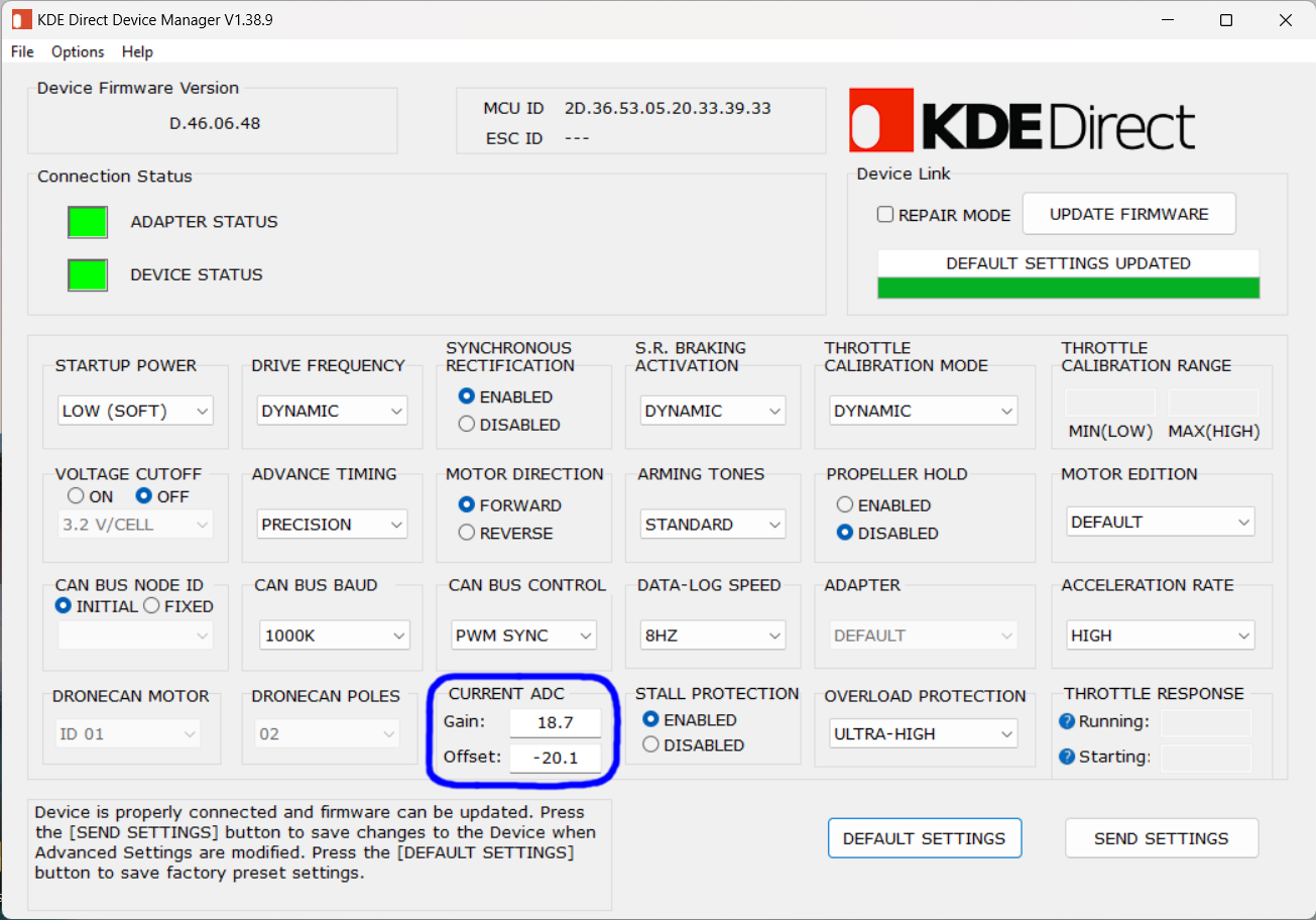 kde direct adc current calibration