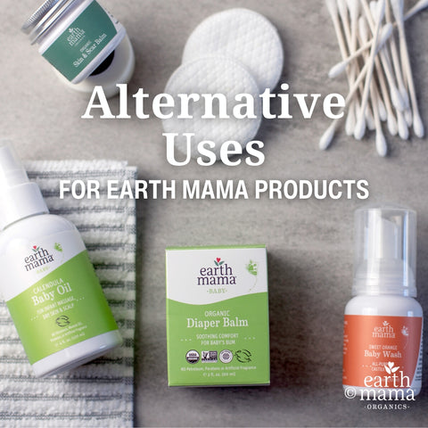 Alternative uses for Earth Mama products | Products on sink with towel in bathroom