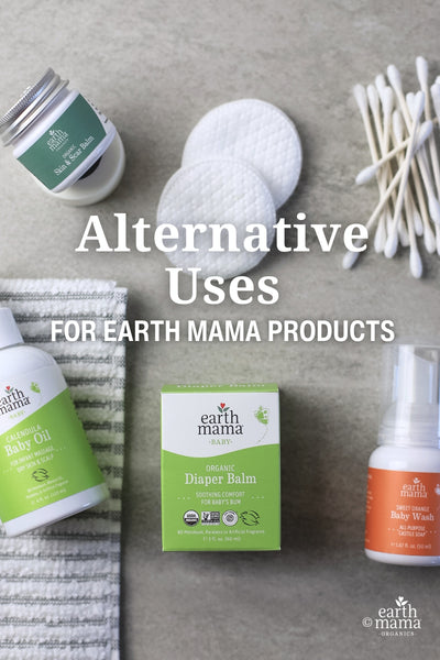 Alternative uses for Earth Mama products | Products on sink with towel in bathroom