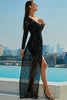 Sequin One-Shoulder Cascading Detail Dress - Amexza.com