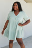 GeeGee Summer Blooms Full Size Quarter Button Dress in Light Sage
