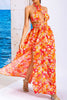 Floral Cutout Halter Neck Split Dress - Amexza.com