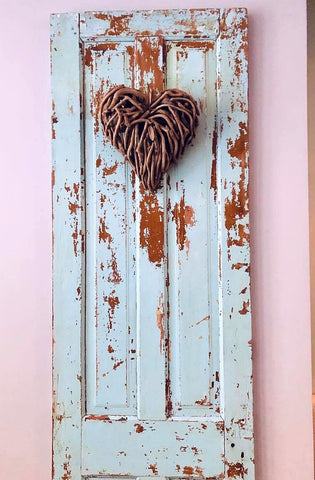 Blue door driftwood heart
