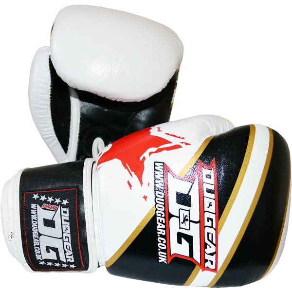WHITE 'S&S' LEATHER BOXING GLOVES DUO GEAR