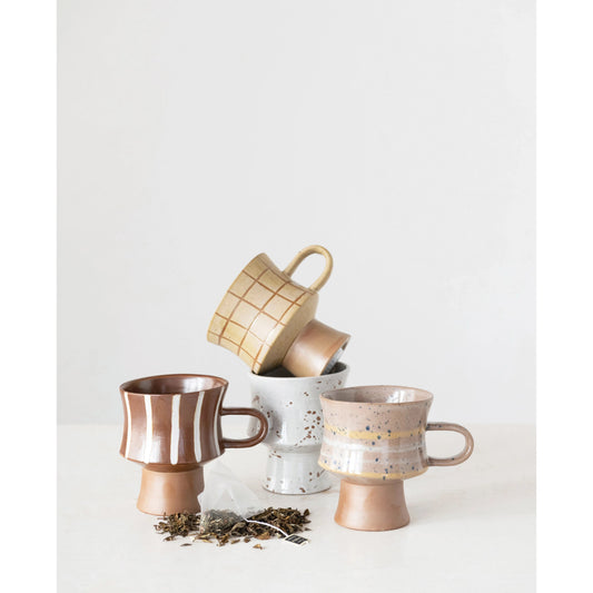 Hand Stamped Stoneware Mug with Tea Bag Holder