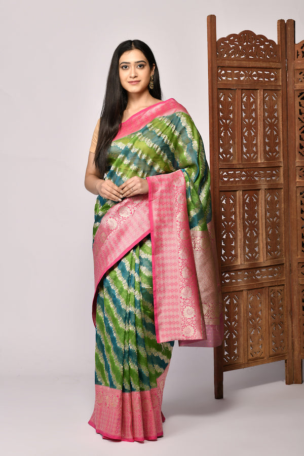 Green-Blue Pure Katan Silk Weaving Saree