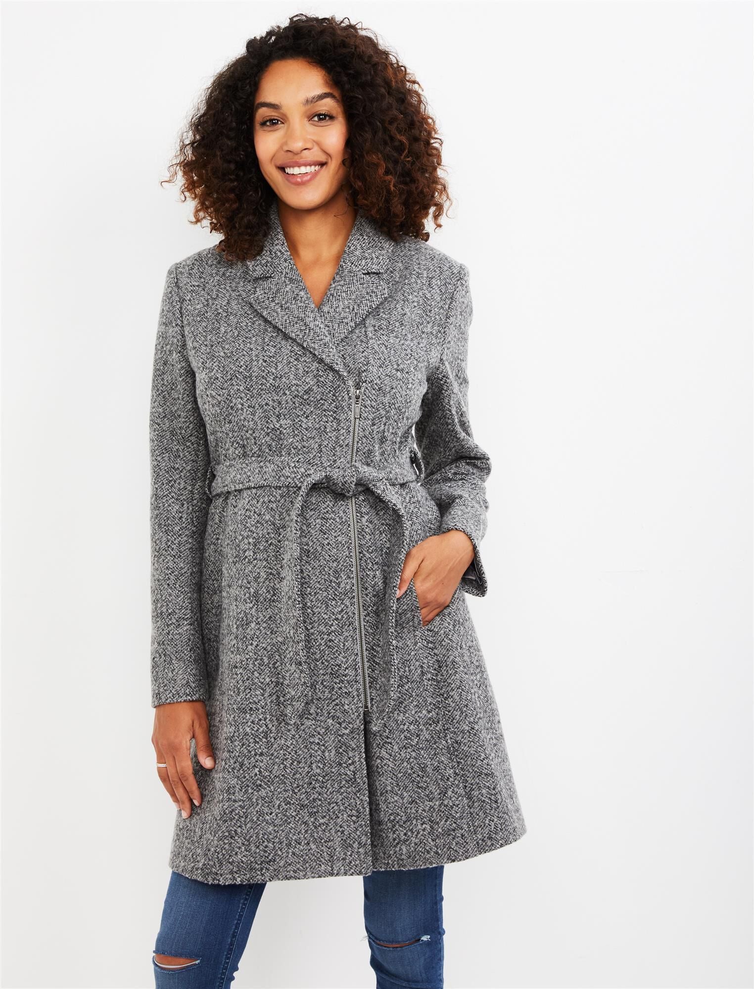 Motherhood Maternity | Belted Wool Maternity Coat in Grey | Teacher ...