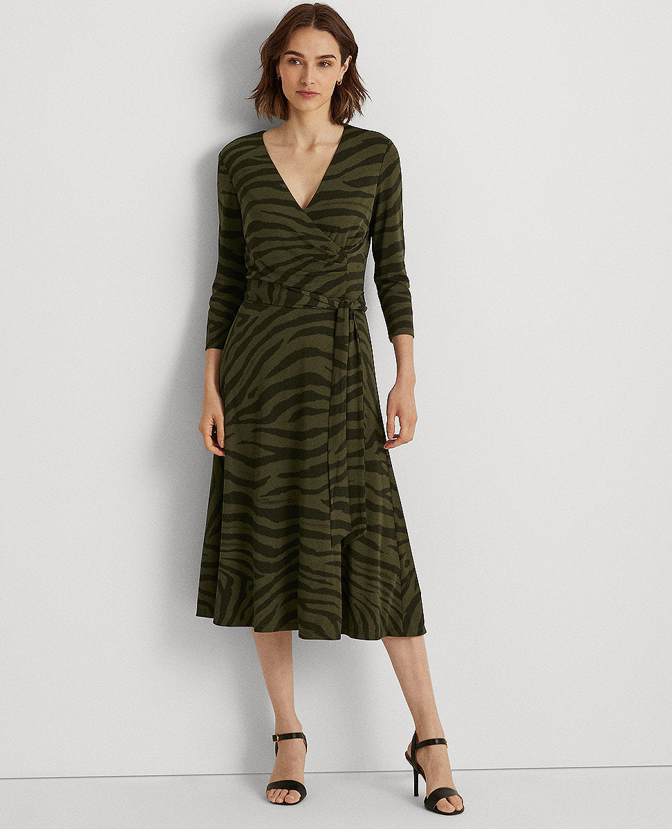 Lauren Ralph Lauren | Zebra-Print Surplice Jersey Dress In Green Multi |  Teacher Style Box