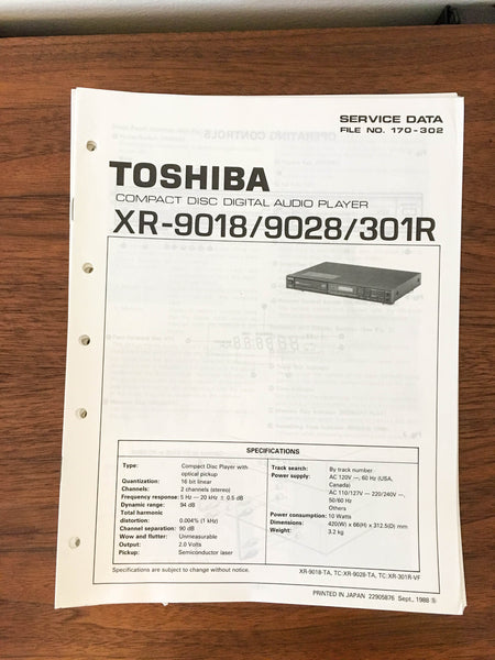 Toshiba XR-9018 XR-9028 XR-301R CD Player Service Manual *Original*